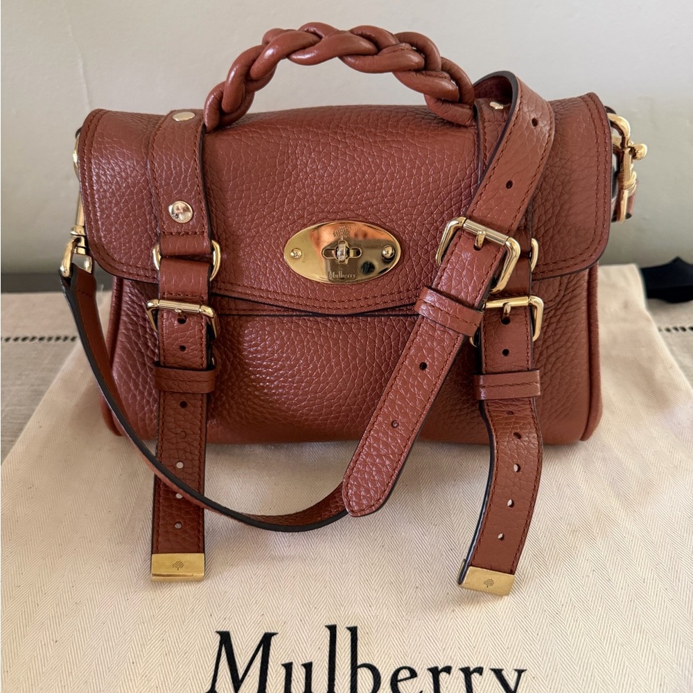 Mulberry Braided-Handle Mini Satchel in Chestnut